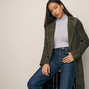 Reformation x Veda Green Suede Duster Coat - NWT - Sold Out Style!